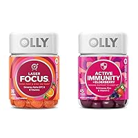 OLLY Laser Focus Ginseng Alpha GPC B Vitamins 36 Count & Active Immunity Elderberry 45 Gummies