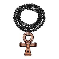 FaithHeart Egpytian Jewelry Eye of Horus Necklace, Wooden Beaded Sweater Chain Vintage Ankh Cross/African Map Pendant for Men and Women with Delicate Packaging, Text Engrave Customizable
