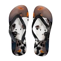 Vantaso Slim Flip Flops for Women Dalmatian Dog in Autumn Leaf Yoga Mat Thong Sandals Casual Slippers