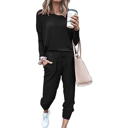 PRETTYGARDEN Women's Two Piece Outfit Long Sleeve Crewneck Pullover Tops And Long Pants Tracksuit
