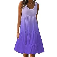 Summer Dresses for Women 2024 Sleeveless Tank Dress Ruffle Knee Length Sundress A-Line Beach Sundresses with Pockets