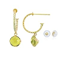 14K Yellow Gold 12mm Rope Half-Hoop with 6mm Round Gemstone Martini Drop Earring with Silicone Back