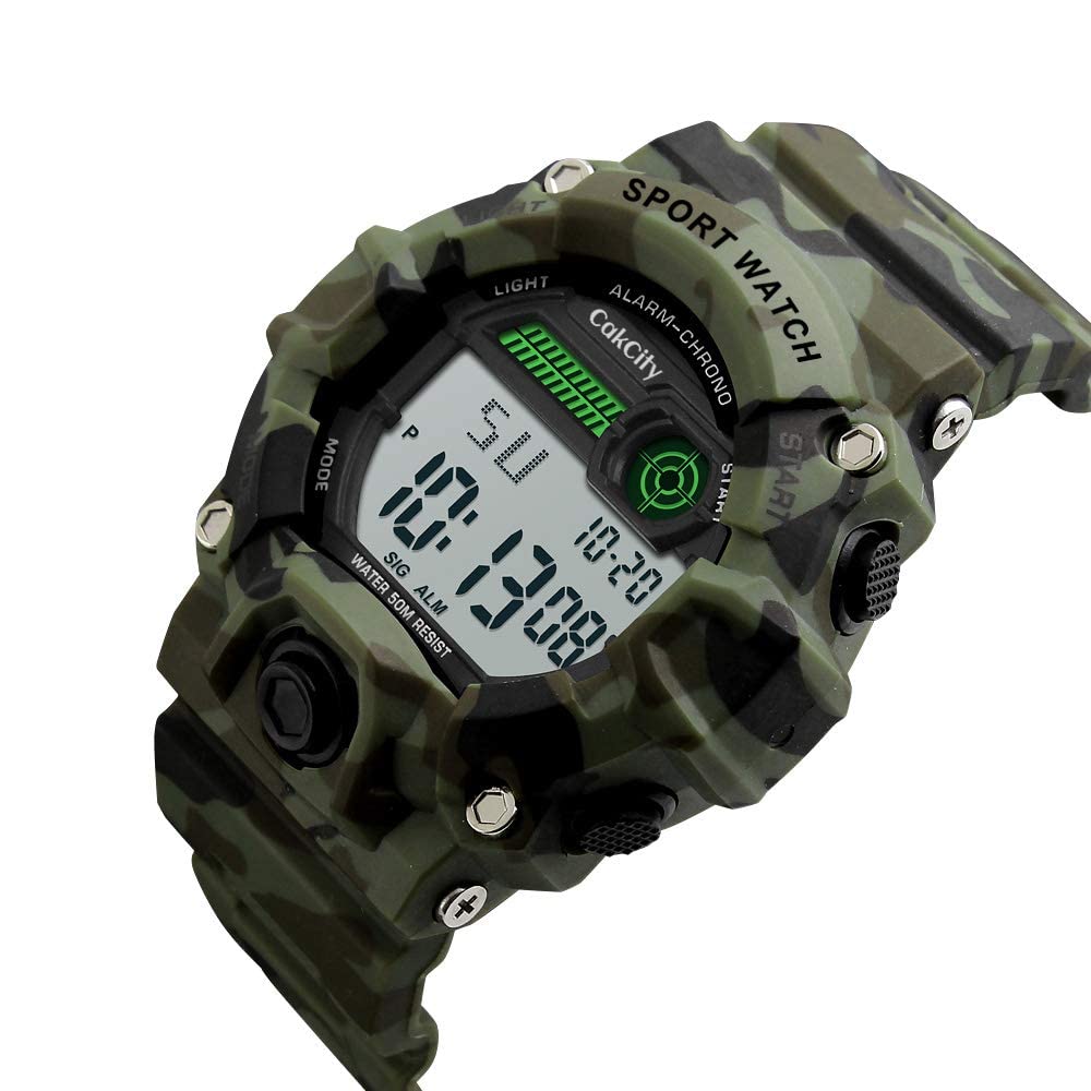 Boys Camouflage LED Sport Watch,Waterproof Digital Electronic Casual Military Wrist Kids Sports Watch with Silicone Band Luminous Alarm Stopwatch Watches