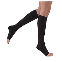 JOBST Relief Knee High Graduated Compression Socks, 30-40mmHg - Comfortable Unisex Design with Silicone Dot Band - Open Toe, Black, Large Full Calf