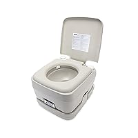 Camco Portable Travel Toilet | Features Bellow-Type Flush and Sealing Slide Valve to Lock-in Odors 2.6 Gallon (41531),Gray/Beige