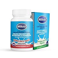 Milkaid Lactase Enzyme Drops Tablets for Lactose Intolerance Relief | Prevents Gas, Bloating & Diarrhea | Dairy Digestive Supplement | 0.5 Fl Oz & 120 Raspberry Flavored Tablets
