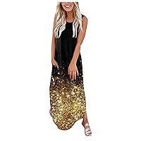 Sundress for Women 2024 Sleeveless Long Dress Split Maxi Dresses with Pockets Plus Size Summer Beach Vacation Dress