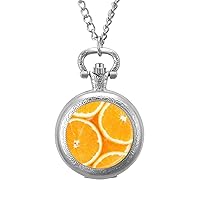 Orange Slices Fashion Quartz Pocket Watch White Dial Arabic Numerals Scale Watch with Chain for Unisex