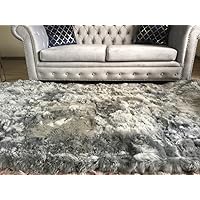 Luxury 100% Peruvian Suri Baby Alpaca Rug Carpet, (87''x87''in, 220x220cm) Light Grey, Downside Covered Pima Cotton 600-threads Linen, Super Silky, Organic
