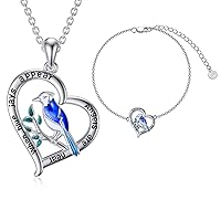 LONAGO 925 Sterling Silver Blue Jay Necklace & Bracelet Bluebird of Happiness Pendant Jewelry Our Love Never Dies Gifts for Women Mom