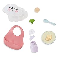 LullaBaby – Pretend Food Set – 10-Pc Meal Time Accessories – Bib, Spoon & Cloud Food Container – Imaginative Play – Toys for Kids Ages 2 & Up – Baby Doll Feeding Set