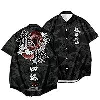 Chinese Style Dragon Shirt Men Summer Short Sleeve Black Clothing