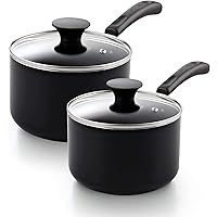Cook N Home Nonstick Sauce Pan Set 1Qt and 2Qt, Multi-purpose Pots Set Saucepan Kitchenware with Glass Lid, Black, Aluminum
