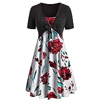 Women's Bohemian Swing Round Neck Trendy Dress Beach Casual Summer Solid Color Short Sleeve Knee Length Flowy