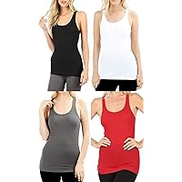 Trendyfriday 4 Pack or 2 Pack Women's Basic Ribbed Tank Top (Large, 4 Pack - Black, White, Charcoal, Red)