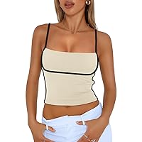 Trendy Queen Womens Camisole Tank Tops with Adjustable Spaghetti Strap Cute Summer Going Out Crop Tops