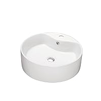 Contemporary Vessel Above-Counter Round Ceramic Art Basin with Single Hole for Faucet and Overflow, White