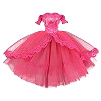Handmade Hot Pink Lace Party Doll Dress Outfit Off Shoulder Bubble Wedding Dress Doll Clothes for 11.5 inch Doll