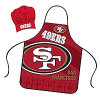 San Francisco 49ers Apron Chef Hat Set Full Color Universal Size Tie Back Grilling Tailgate BBQ Cooking Host