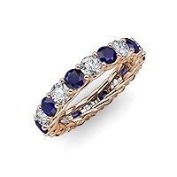 Round Blue Sapphire and Natural Diamond 4.10 ctw Gallery Eternity Band in 14K Gold