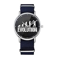 Tennis Evolution Design Nylon Watch for Men and Women, Darwin Darwinism Theme Wristwatch, Sport Lover Gift