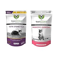 VetriScience Vetri Lysine Plus, Immune and Respiratory Support for Cats, 120 Chews & Probiotic Everyday for Cats, Digestive Support Supplement, 60 Chews