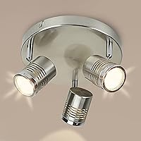 DLLT Industrial Directional Track Light Led, Indoor Round Ceiling Spot Lighting 3-Light for Living Room, Dining Room, Offices, Bedroom, Picture Wall, Kitchen, Warm Light, Gu10 Bulbs Included