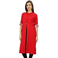 Bimba Casual Rayon Tunic Kurti for Women's 3/4th Sleeve Indian Party Wear Ethnic Kurti Red