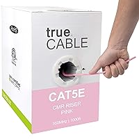 trueCABLE Cat5e Riser (CMR), 1000ft, Pink, 24AWG 4 Pair Solid Bare Copper, 350MHz, PoE++ (4PPoE), ETL Listed, Unshielded Twisted Pair (UTP), Bulk Ethernet Cable
