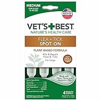 Flea & Tick Spot-on Drops - Topical Flea & Tick Prevention for Dogs - Plant-Based Formula - Certified Natural Oils - for Medium Dogs - 4 mo Supply
