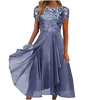 Women's Chiffon Patchwork Round Neck Sequin Print Maxi Skirt Long Dress Dress Maxi Dress