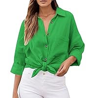 Womens Cotton Button Down Shirt Casual Long Sleeve Loose Fit Collared Linen Work Blouse Top Hiking Short Jacket Women