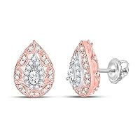 The Diamond Deal 14kt Two-tone Gold Womens Pear Diamond Teardrop Halo Earrings 1/2 Cttw