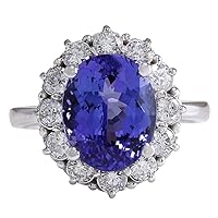6.1 Carat Natural Blue Tanzanite and Diamond (F-G Color, VS1-VS2 Clarity) 14K White Gold Luxury Engagement Ring for Women Exclusively Handcrafted in USA