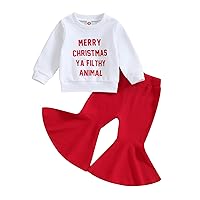 Kupretty Baby Girl Fall Winter Clothes Santa Baby Crewneck Sweatshirts Striped Flare Pants Set Toddler Christmas Outfits