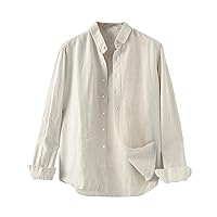 Men's Casual Linen Shirt with Collar, Long Sleeves, Basic Open Front Style