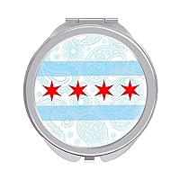 Chicago Paisley Flag Compact Mirror Round Portable Pocket Mirror Travel Makeup Mirror for Home Office