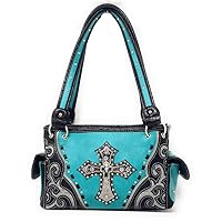 Premium Rhinestone Cross Cut Out Western Embroidered Concealed Carry Handbag in 5 colors