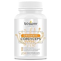 Bloom Health Cordyceps Mushroom Capsules - Promote Energy and Endurance Support, 1,000MG (7% Polysaccharides with Alpha and Beta Glucans) 125 Days Supply - Organic, Non-GMO, Vegan-Friendly