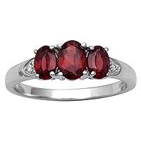 2.35 CTW Genuine Garnet Ring 925 Sterling Silver 3 Stone Classic Ring