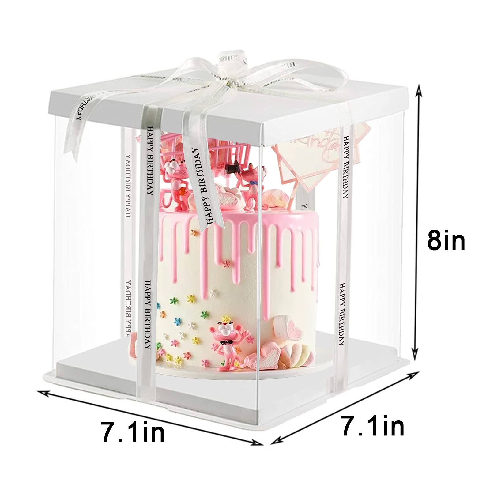 10Pcs PET Clear Cake Box,7x7x8 Inch Cake Packaging Boxes, Transparent Cake Boxes of Bakery, Clear Gift Boxes, Plastic Candy Box with Lid and Ribbon, Cake Carrier Display for Wedding Party Birthday