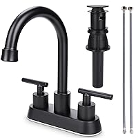 Bathroom Faucets for Sink 3 Hole, GXCROR 4 inch Matte Black Bathroom Sink Faucet, Stainless Steel Lead-Free 2-Handle Centerset Faucet for Bathroom Sink Vanity with Pop-up Drain and 2 Supply Hoses