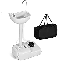 Portable Sink Camping Hand Washing Station with 17 L Wash Basin Stand and Carry Bag, Rolling Wheels, Soap Dispenser, Towel Holder, for Outdoor, Travel, Boat, Gather, Garden, Worksite
