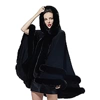 Women Hooded Poncho Cape Faux Fur Shawl Wrap with Fur Trim Sleeveless Cardigan Dressy Cloak Fashion Tops Coat