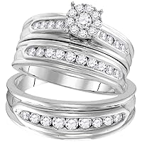 The Diamond Deal 14kt White Gold His Hers Round Diamond Cluster Matching Wedding Set 1 Cttw