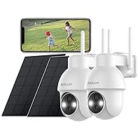 【2K】 Solar Powered Security Cameras Wireless Outdoor, 2 Pack, Pan Tilt 360°WiFi Camera with Color Night Vision/PIR Sensor/2-Way Audio/Alexa/Google Assistant