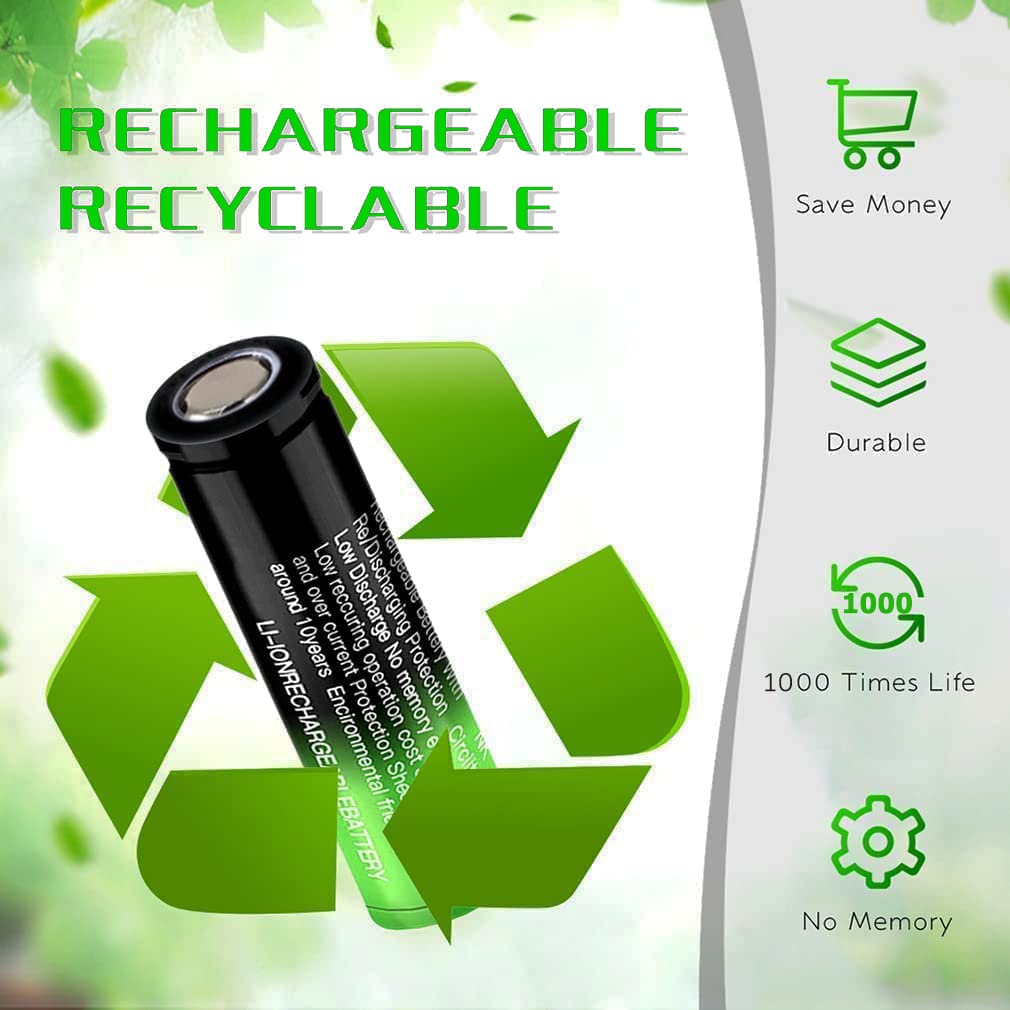 CWUU 18650 Rechargeable Battery 3.7Volts with Flat Top 9900mAh for Flashlight US Shipping(Flat Top, 8 Pack Green)