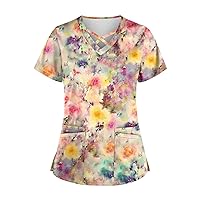 Womens Scrub Tops Marble Printed Stretch Soft Scrub Shirts with Pockets Personalized Comfy Plus Size Nurse Work Tops