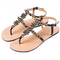 Women Summer Diamond Thong Sandals Beach Shining Crystal Flip Flops Shoes Casual Female Boho T-Strap Slipper Plus Size Black 12
