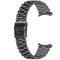 20mm 22mm Watch Band Metal Curved Ends Solid Stainless Steel Matte Brushed Half-Moon Links Taper Watch Strap Double Diver Clasp Black and Sliver for Men and Women